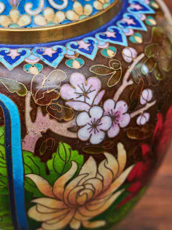 Cloisonné vázy – hnědé, ručně zdobené - foto 4
