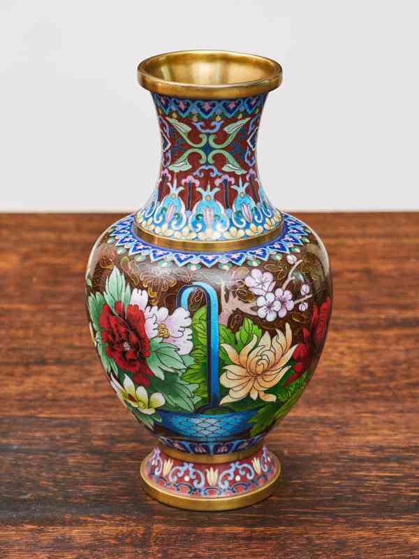 Cloisonné vázy – hnědé, ručně zdobené - foto 3