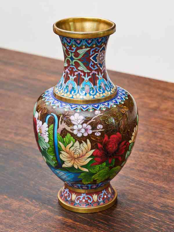 Cloisonné vázy – hnědé, ručně zdobené - foto 10
