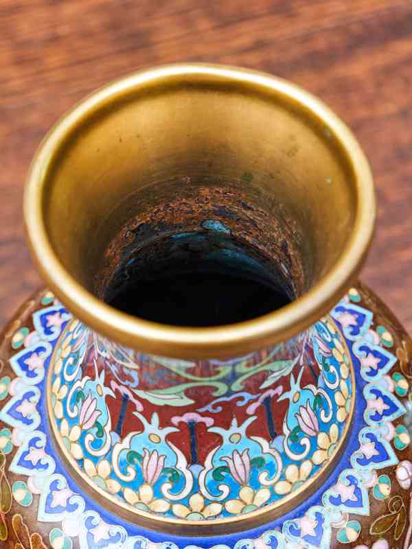 Cloisonné vázy – hnědé, ručně zdobené - foto 6