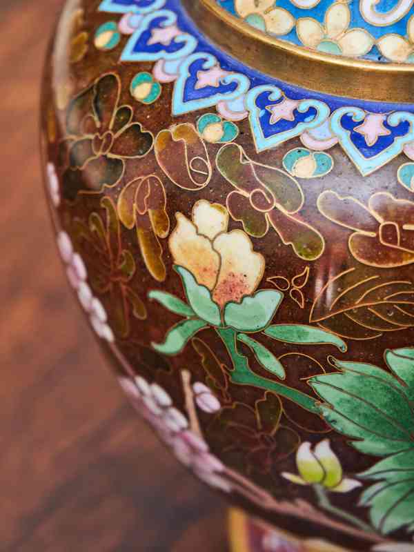 Cloisonné vázy – hnědé, ručně zdobené - foto 7