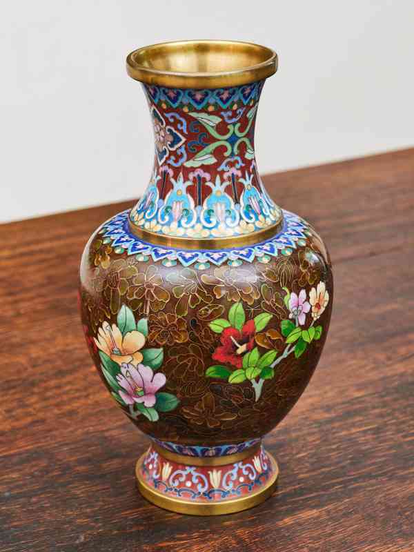 Cloisonné vázy – hnědé, ručně zdobené - foto 9