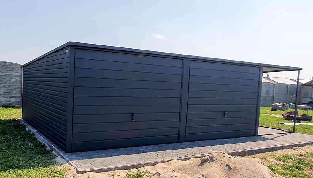 Plechová garáž 6x5m spád dozadu, 2x výklopná vrata TS221 - foto 3