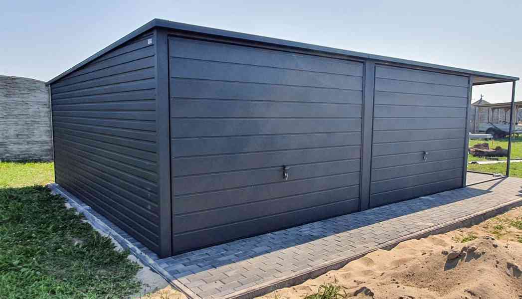 Plechová garáž 6x5m spád dozadu, 2x výklopná vrata TS221 - foto 4