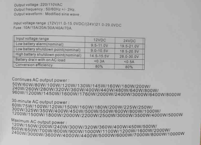 Měnič napětí 1000W – 24V DC na 220V AC (modifikovaný sinus) - foto 6