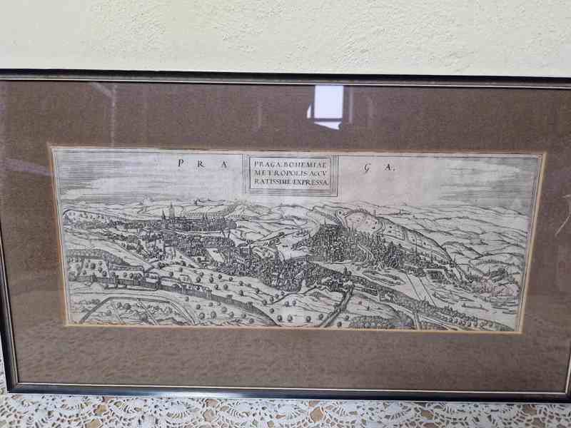 Krásná stará rytina Praha F. Hogenberg rámováno zaskleno - foto 2