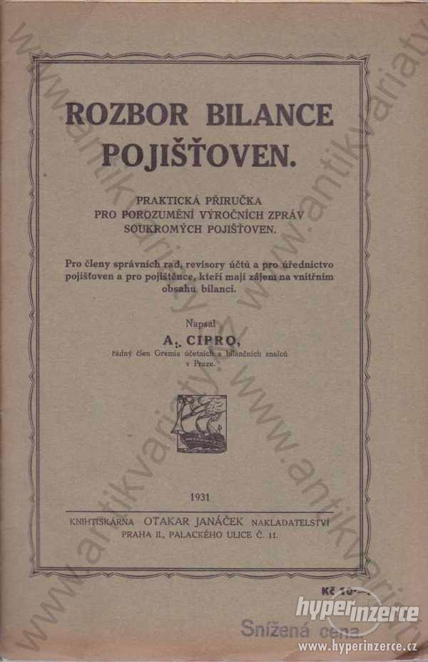 Rozbor bilance pojišťoven A. Cipro 1931 - foto 1