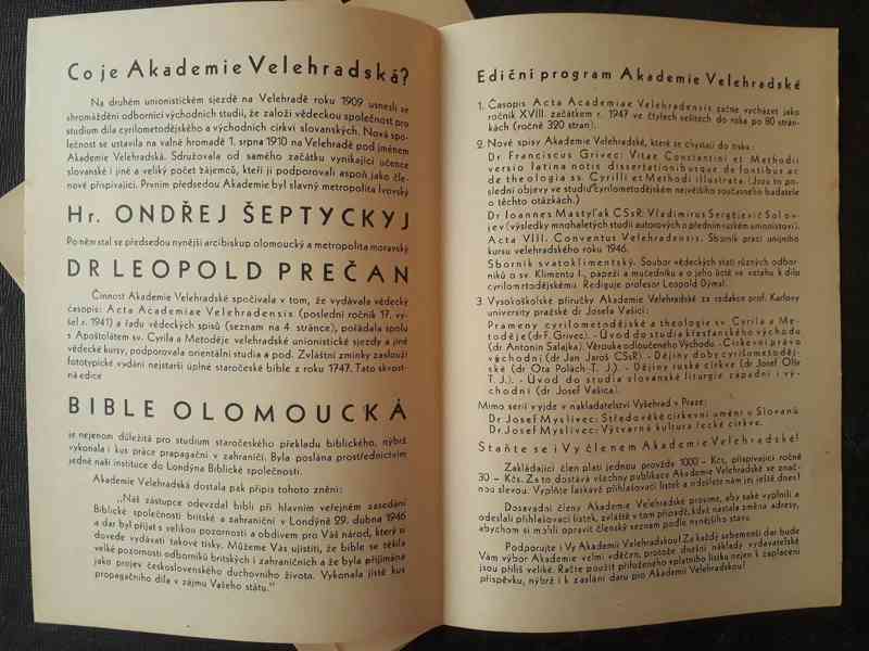 Akademie Velehradská - propagační leták, ediční program 1946 - foto 2