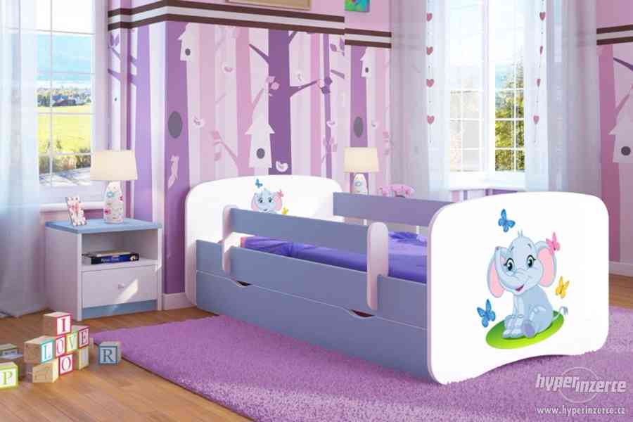Dětská postel se zábranou Ourbaby - Slůně - modrá - foto 1