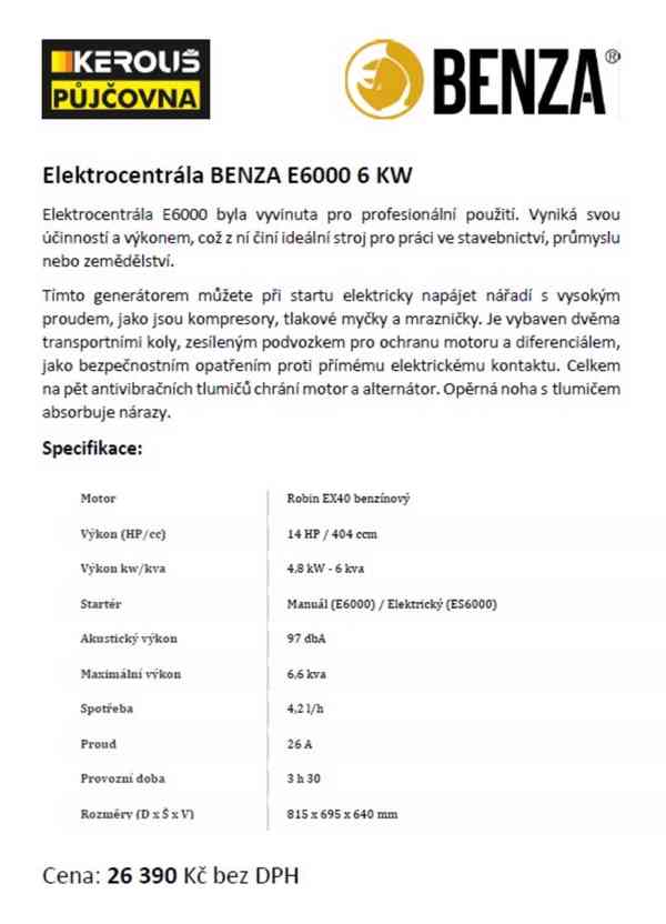 Elektrocentrála BENZA E6000 6 KW - foto 2