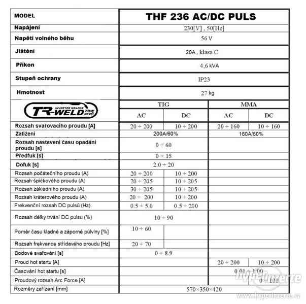 Svářečka TIG - THF 236 AC/DC Pulse 200A/230V - foto 5