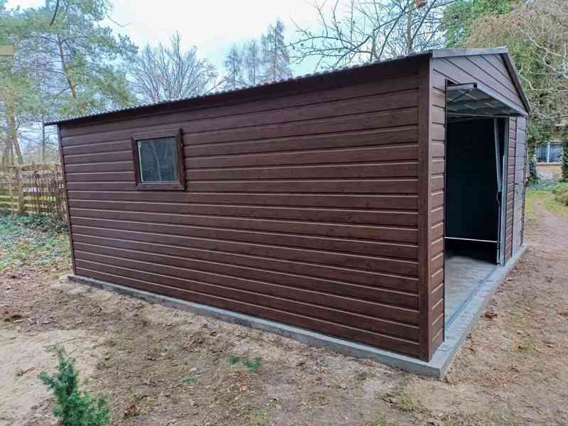 Plechova garáž 5,5x6m - výklopná vrata -  dveře - TS985 - foto 2