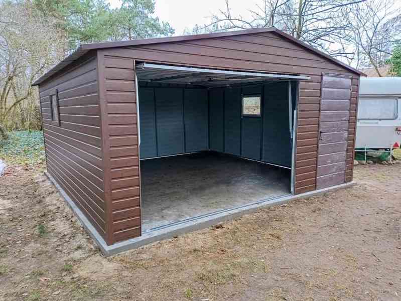 Plechova garáž 5,5x6m - výklopná vrata -  dveře - TS985 - foto 3