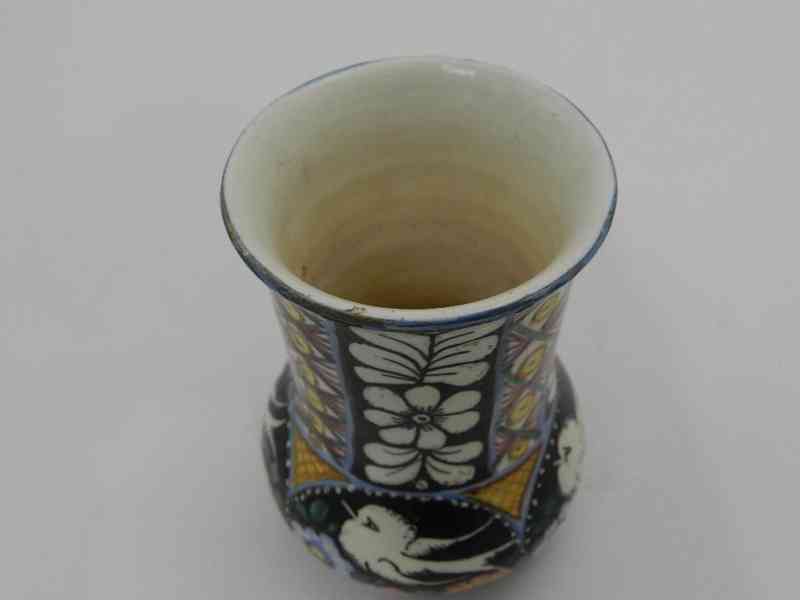 Krásná stará menší ručně malovaná Vázička Ptáček Klenčí  - foto 5