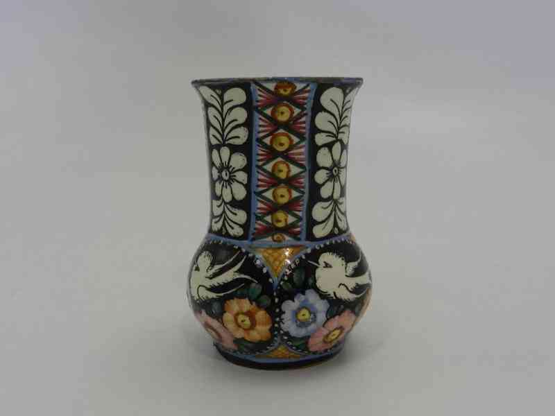 Krásná stará menší ručně malovaná Vázička Ptáček Klenčí  - foto 2