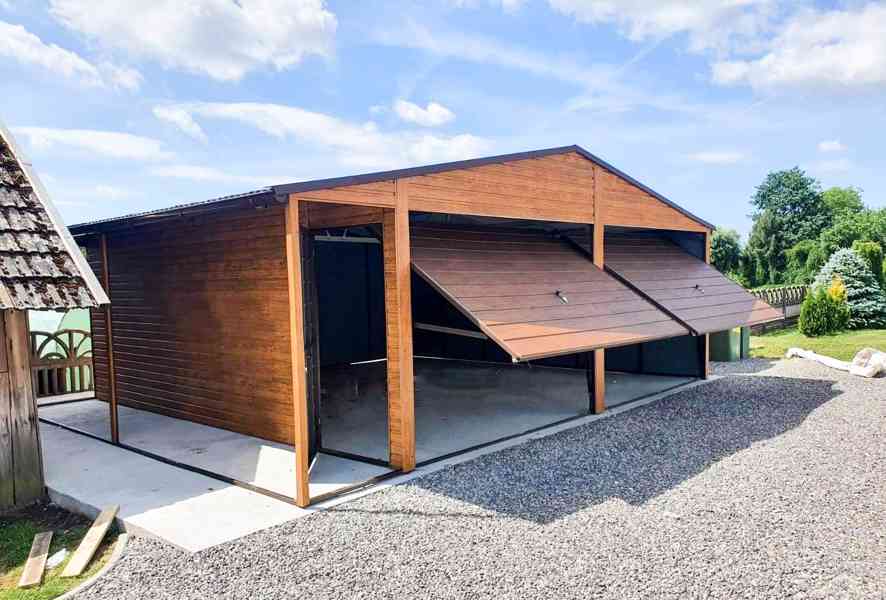 Plechová garáž 6x6m sedlová střecha 2x výklopná vrata TS250 - foto 2