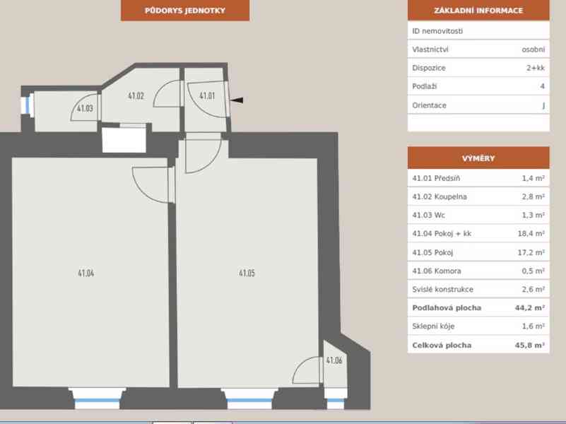 Prodej bytu 2+kk, celkem 45,8 m2, 4. NP,  Praha Podolí - foto 2