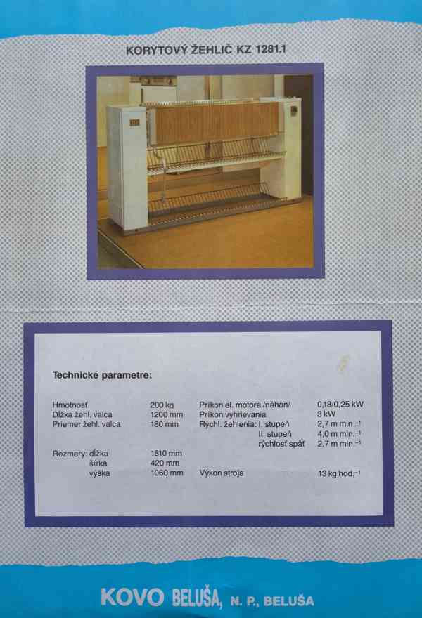 Průmyslový žehlicí mandl KZ 1218.1 – 1200 mm, 380V, funkční - foto 3