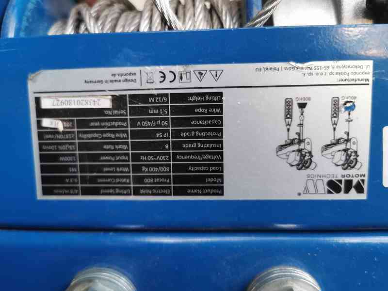 Naviják – kladkostroj s pojezdem – 800 kg, PROCAT 800 - foto 5
