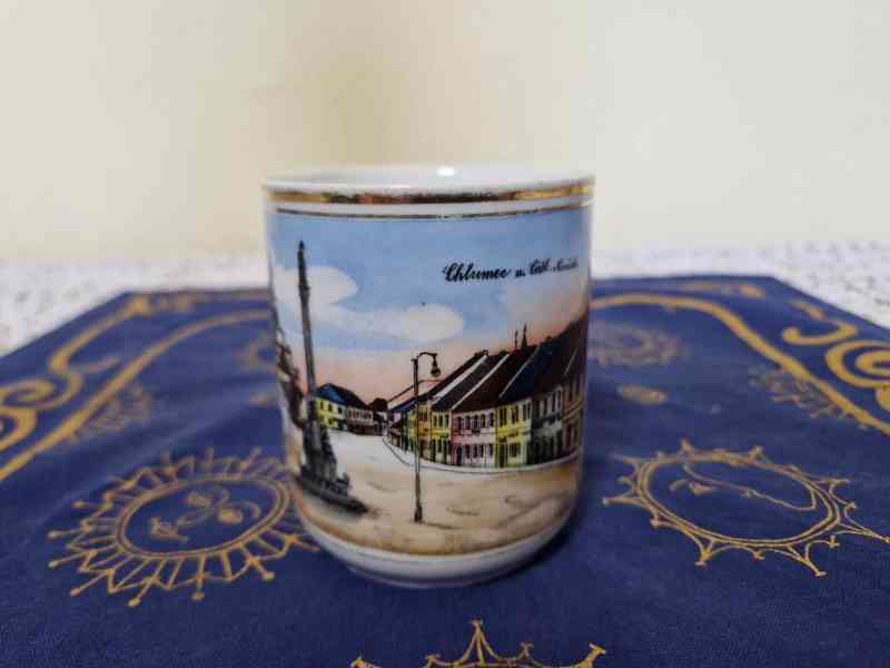 Sbírkový starý malovaný Hrnek Chlumec místopis - foto 2