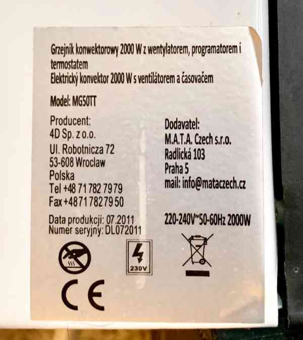 Elektrický konvektor 2000 W (4D Sp. z o.o.)  - foto 4