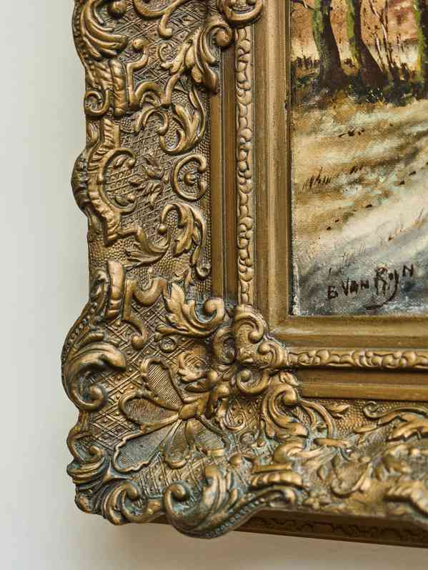 Zimní krajina s postavami na zamrzlé řece, olej na dřevě - foto 2