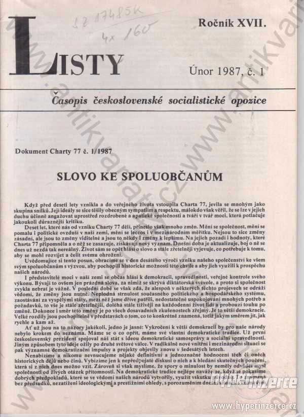 Listy roč. XVII. řídí Jiří Pelikán 1987 Časopis - foto 1