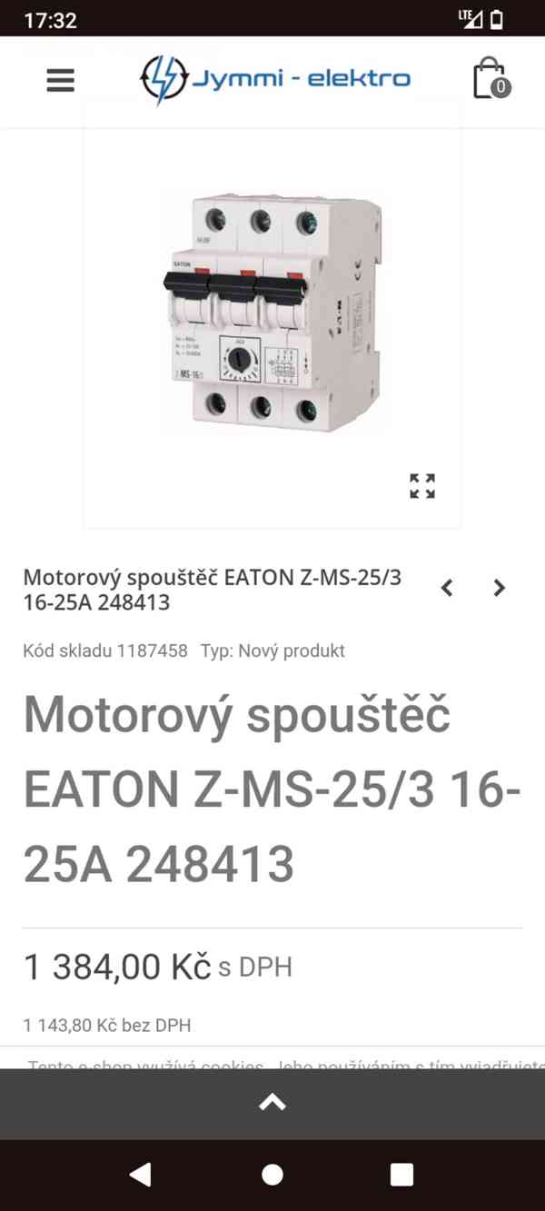 Nový třífázový motorový spouštěč 3P EATON Z-MS-25/3 10kA - foto 2