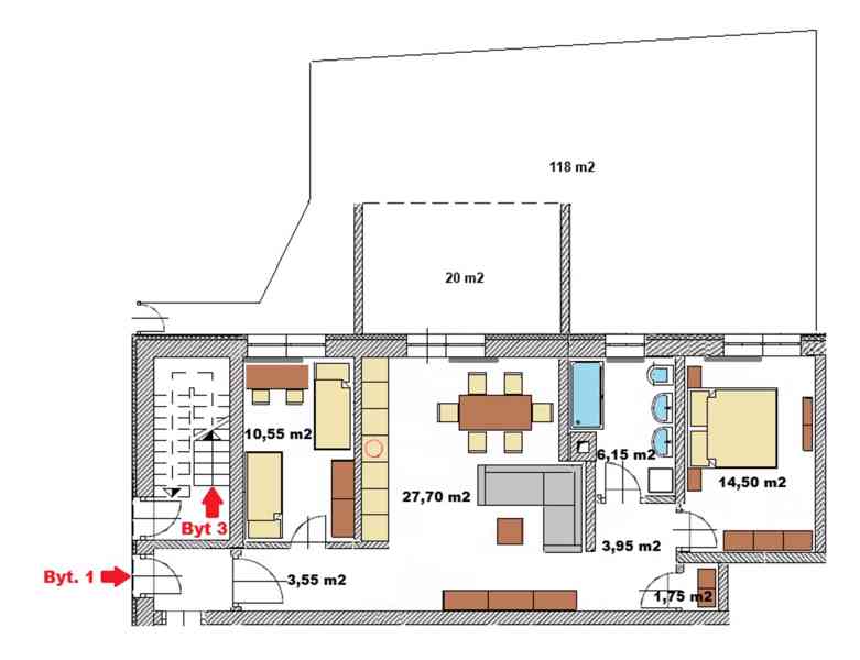 Prodej bytu podle plánu, 3+kk, viz plán. Chlum u Hlinska.