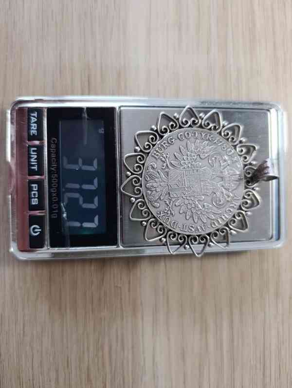 Velká stříbrná mince - tolar Marie Terezie v rámu, punc, 37g - foto 16