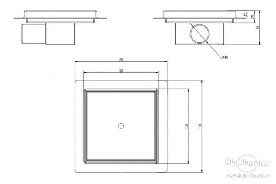 Čtvercový nerezový odtokový žlab 2v1 150x150 mm - foto 3