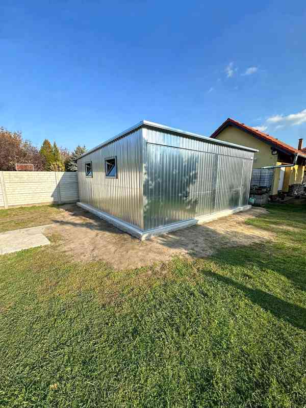 Plechova garáž 6x6m - 2x výklopná vrata 2x okno dveře TS859 - foto 4