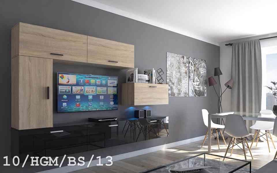 Obývací stěna CLIFF moderní nábytek, pokoj, lesk/sonoma - foto 5