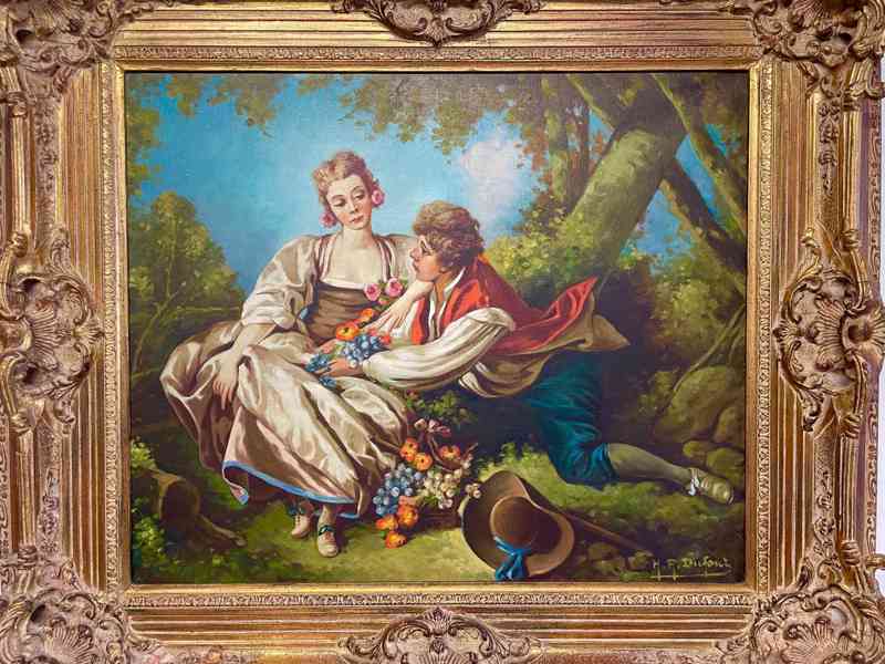 Starožitný romantický obraz v barokním rámu  - foto 7