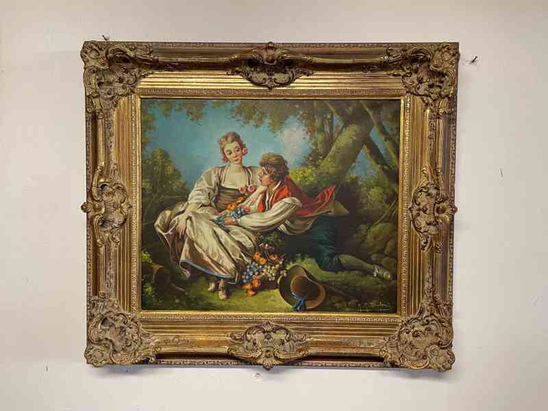 Starožitný romantický obraz v barokním rámu  - foto 1