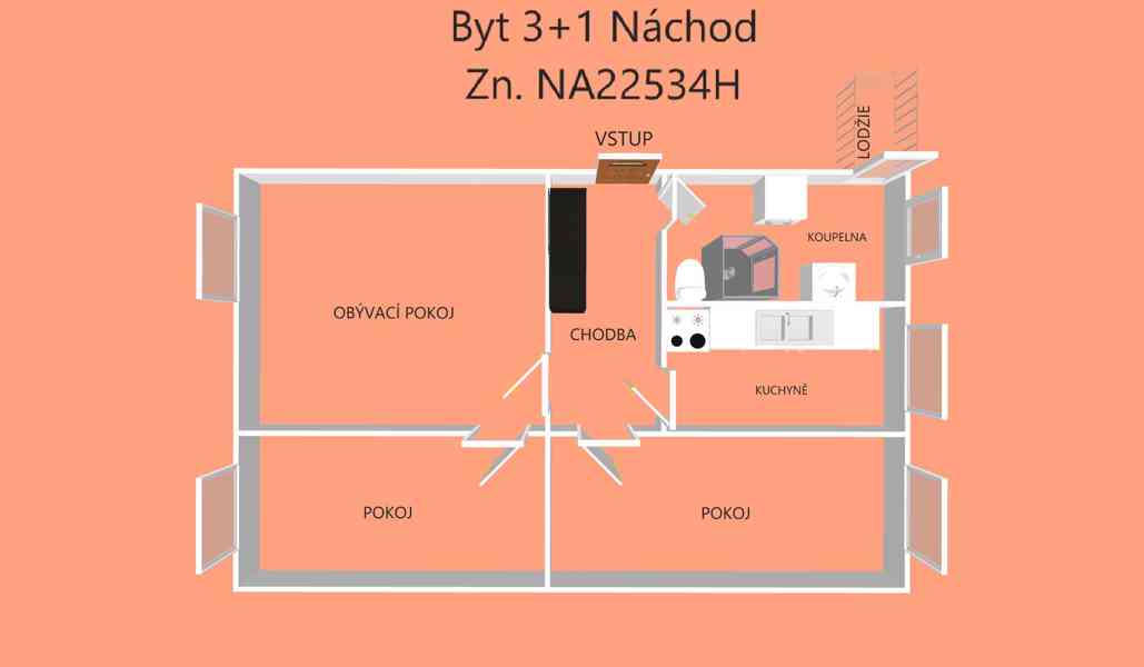 Náchod  - prodej bytu 3+1 se zasklenou lodžií - foto 16
