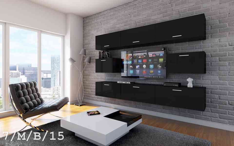 Obývací stěna SALSA FLASH moderní nábytek,bílý černý mat dub - foto 1