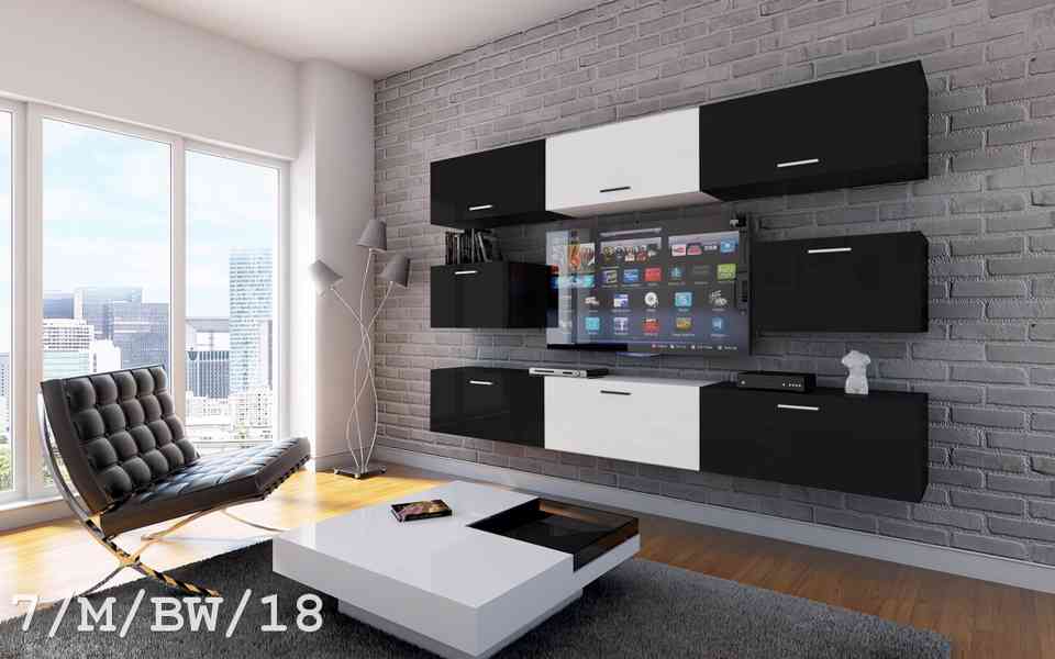 Obývací stěna SALSA FLASH moderní nábytek,bílý černý mat dub - foto 4