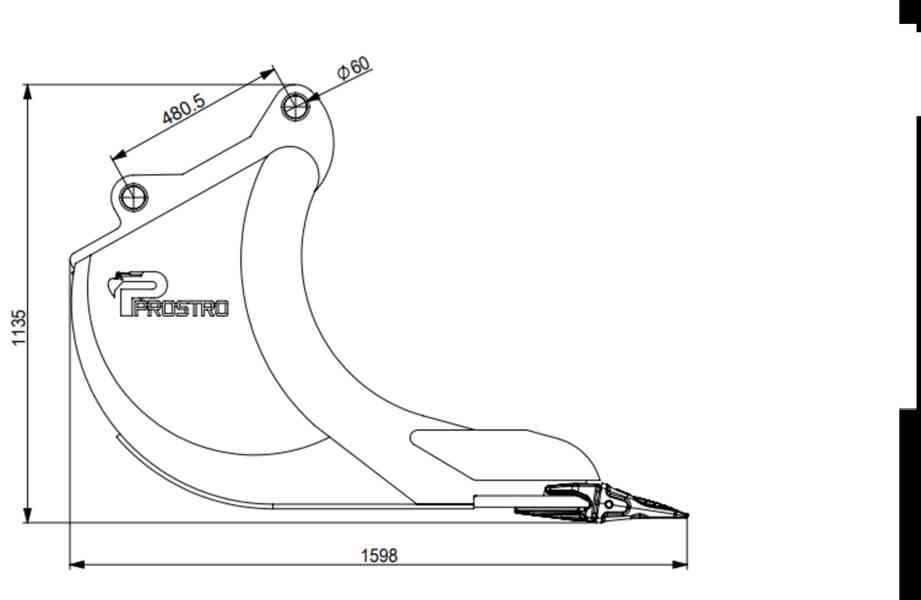 Podkopová lžíce se zuby, 100cm s upínáním S60 - foto 7