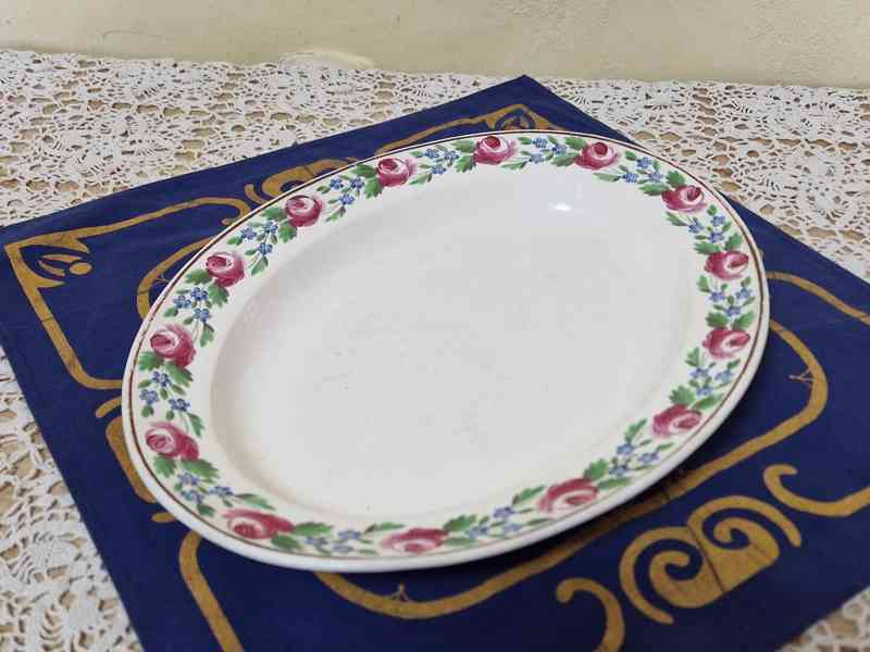 Krásný velmi starý malovaný kameninový Tác Podnos Dalovice - foto 2