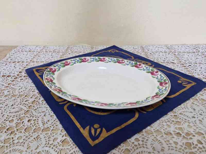 Krásný velmi starý malovaný kameninový Tác Podnos Dalovice - foto 4