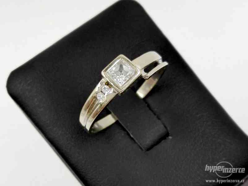 Zlatý prsten, prsten z bílého zlata se zirkonem - foto 1