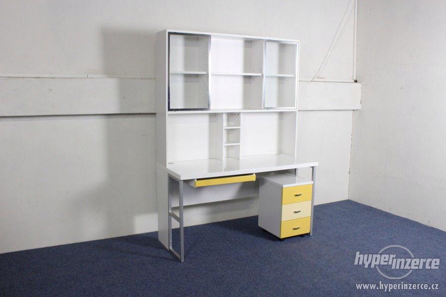 Psací PC stůl s nástavbou a kontejnerem,  žlutá/bílá - foto 2