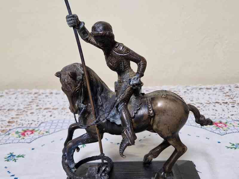 Bronzová velmi stará Socha Jezdec Svatý Jiří na Koni a Drak - foto 3