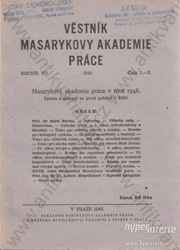 Věstník Masarykovy akademie práce 1948 - foto 1