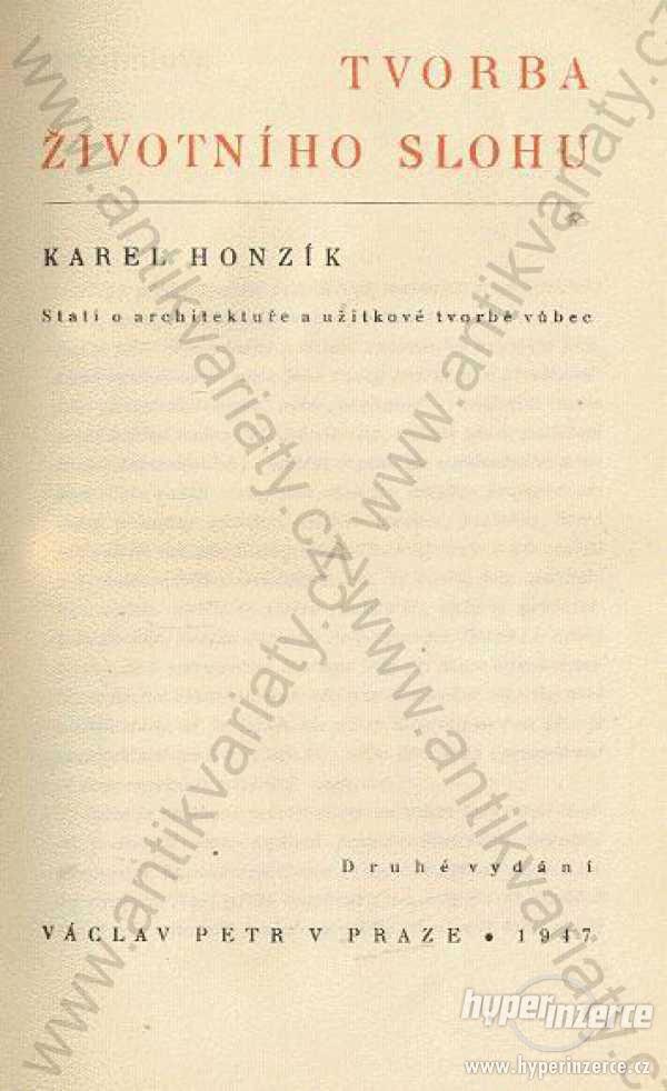 Tvorba životního slohu Karel Honzík 1947 V. Petr - foto 1