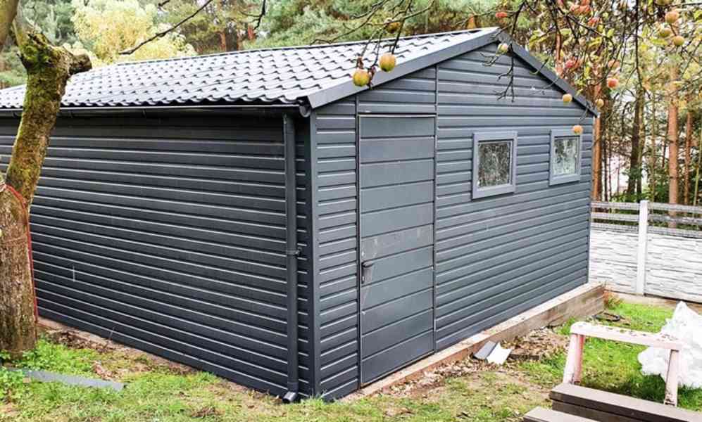 Plechová garáž 5m x 5m, sedlová střecha - vrata TS218   - foto 2