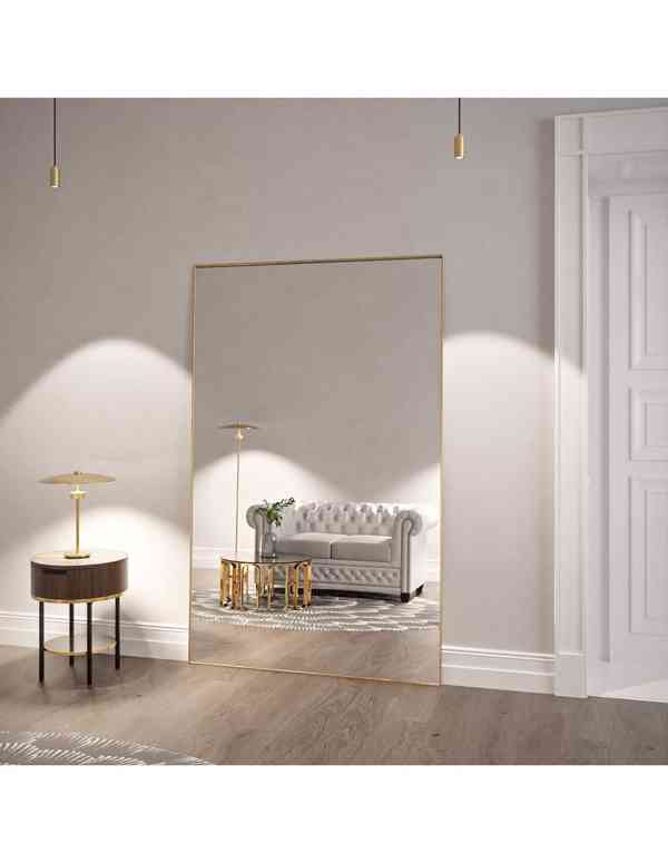 Obdélníkové zrcadlo v minimalistickém zlatém rámu - 1201 - foto 1