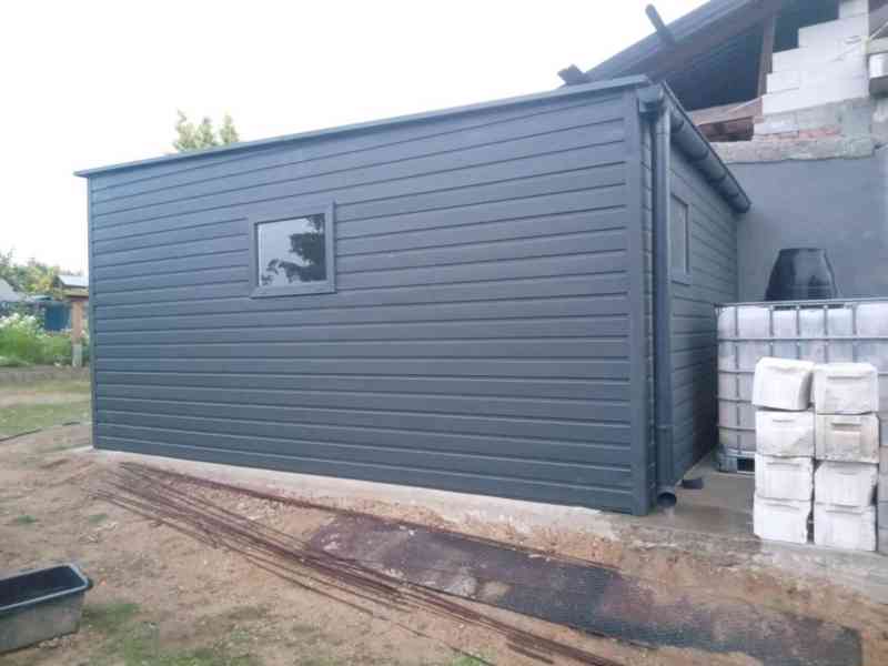 Plechova garáž 4x5m Dvoukřídlá vrata 2x okno antracit TS846 - foto 2