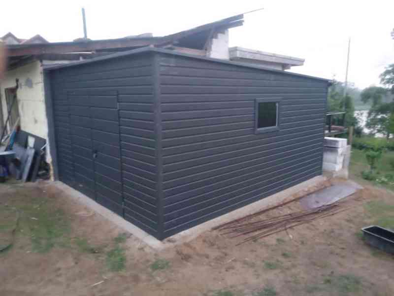 Plechova garáž 4x5m Dvoukřídlá vrata 2x okno antracit TS846 - foto 3